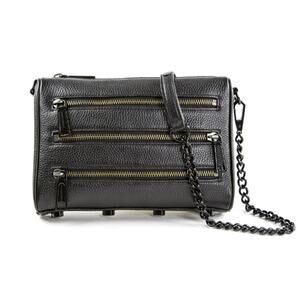 Rebecca Minkoff Mini 5 Zip Crossbody Bag Shoulder Handbag Pebbled Leather Black